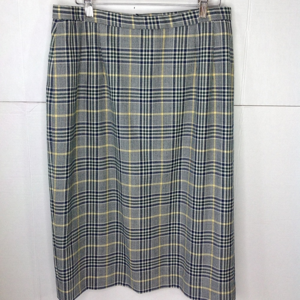 Pendleton Plaid Green Wool Skirt Yellow Tartan